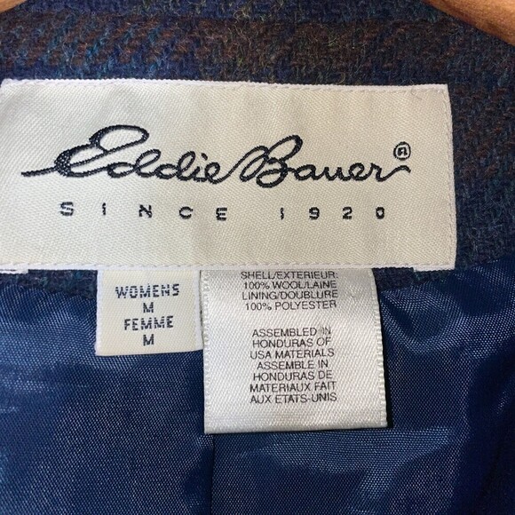 VINTAGE Eddie Bauer Women's Blazer Jacket 100% Wool Blue Plaid Size Medium - Picture 3 of 10